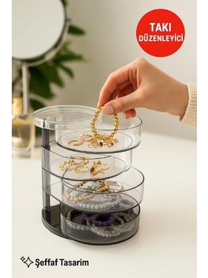 Mikasso 4 Katlı Şeffaf Döner Organizer – Takı, Makyaj ve Aksesuar Düzenleyici, Taşınabilir Tasarım Şeffaf Pl