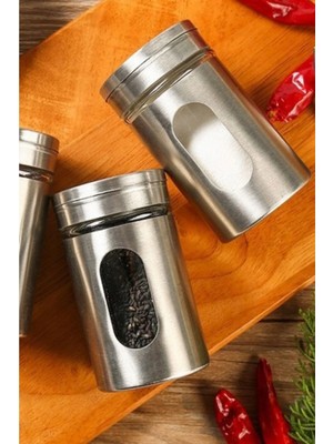 Mikasso 2'li Metal Kaplamalı Cam Tuz-Biber-Baharat Kabı BH-1333 Cam Gri