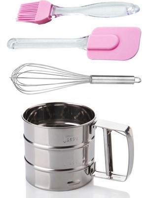 Mikasso Un Eleği Basmalı Şeker Pudra Çelik Lüx Elek Yumurta Çırpıcı Tel Yumurta Yağ Fırçası Silikon Spatula