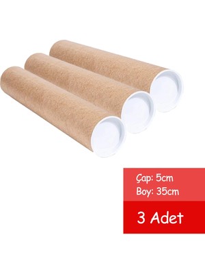 Mikasso 3 Adet Postüp Kapaklı Silindir Kutu Karton Rulo 5 cm x 35 cm 50 x 35 x 35