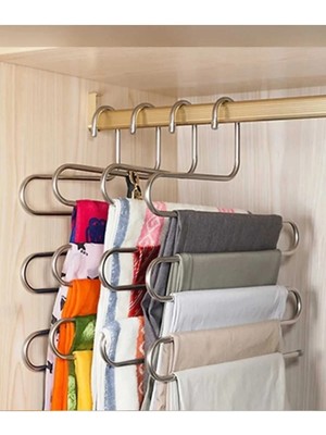 Mikasso Dekoratif Metal Dolap Içi Krom Askı Pantolon Askısı 5 Katlı Çoklu Askılık Metal Metalik Tr