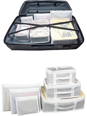 Mikasso 6'lı Valiz Düzenleyici Set- Çizgili Alas Beyaz