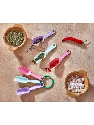 Mikasso Eco 6 Adet Renkli Mini Servis ve Baharat Kaşığı- Baharat Kahve Şeker Kaşığı-Ölçü Kaşığı Plastik Turu