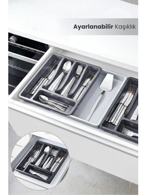 Mikasso Ayarlanabilir Çekmece Içi Kaşıklık Genişletilebilir Kaşıklık Düzenleyici Plastik Gri