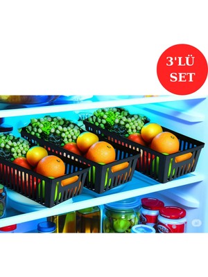 Mikasso 3'lü Siyah Buzdolabı Içi Düzenleyici Sebze Meyve Sepeti Organizer Dolap Içi Organizer Plastik