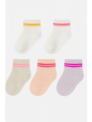 Solde 5'li Renkli Çizgili Kız Bebek Çorap Seti 👧🧦 | Yumuşak Pamuklu Tasarım 🌈✨