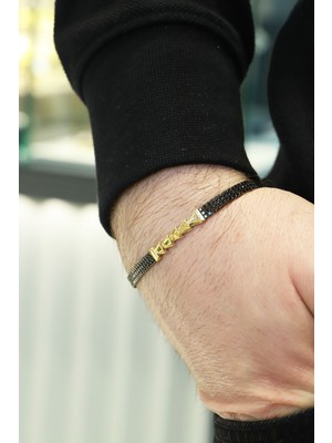 Aydın Kuyumculuk 14 Ayar Altın,siyah Taşlı Erkek Bilekliği AGBLK673