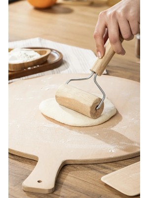 Mikasso Ahşap Saplı Rulo Merdane, Oklava, Ahşap Spatula, Pürüzsüz Oklava Pizza Börek Açma Ahşap