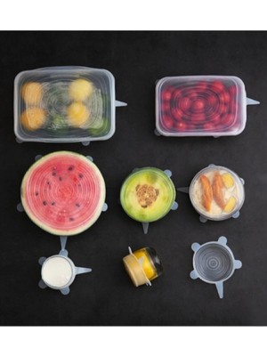 Mikasso Koruyan 6 Lı Silikon Strech Kapaklar Pratik Taşırmaz Silikon Tencere Kapağı 6 Lı Saklama Kap Kapağı