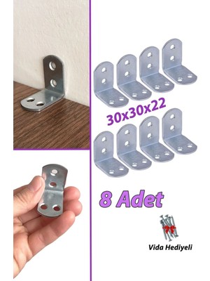 Mikasso 8 Adet Mobilya Eşya Dolap Duvar Sabitleyici Köşe Bağlantı L Demir Gönye Deprem Güvenliği 30X30X22MM