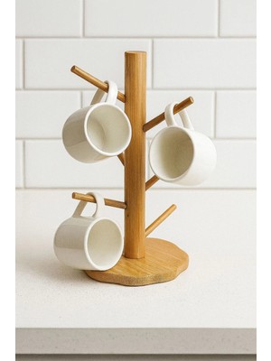 Mikasso Bambu Fincan Rafı, Bambu Bardaklık (35CM) Ahşap Bej Cn