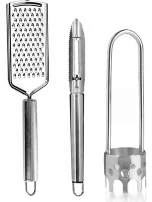 Mikasso Paslanmaz Çelik 3 Parça Rende-Soyacak ve Oyacak Seti Gri