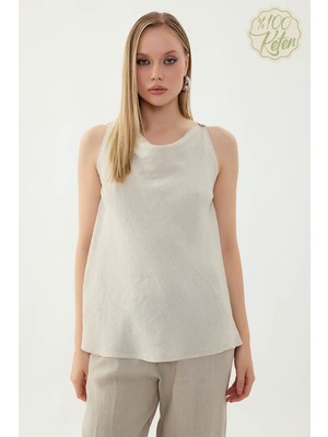 Vitrin %100 Keten Tek Düğme Sıfır Kol Bluz