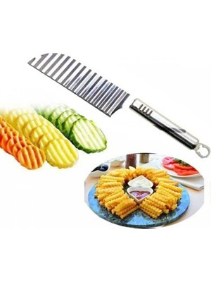 Mikasso Etal Saplı Patates Dilimleyici Şekilli Bıçak Doğrama Çips Bıçağı Gümüş Bej