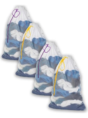 Mikasso Çamaşır Filesi 4 Adet Ayakkabı Çorap Çamaşır Yıkama Filesi Bağcıklı Valiz Organizer Çamaşır Sepeti T