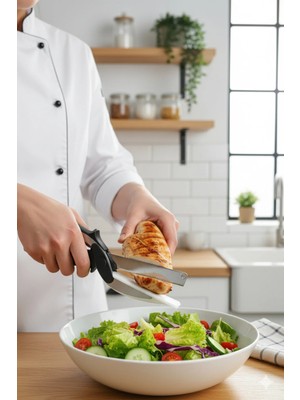 Mikasso 2’si 1 Arada Mutfak Makası & Doğrayıcı – Çok Amaçlı Sebze & Et Kesme Aparatı Çelik