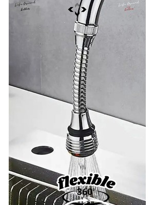 Mikasso Flexible 360 Esnek Spiral Hortumlu Batarya Ucu Başlığı 2 Farklı Mod Fonksiyonlu Musluk Başlığı Krom