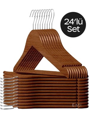 Mikasso 24 Adet - Ahşap Görünümlü Plastik A Kalite Kahverengi Elbise Askı Plastik Kahverengi Tr