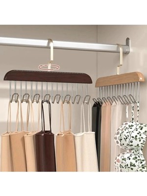 Mikasso 3 Adet Ahşap 360 Derece Dönebilen ,8 Kancalı Elbise Sütyen Eşarp Kravat Kemer Çanta Askılık Askı Ahş