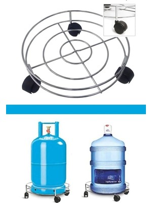 Mikasso Paslanmaz Çelik Metal Tüpçek Tekerlekli Damacana Tüp ve Saksı Altlığı 4 Tekerlekli Metalik Tr