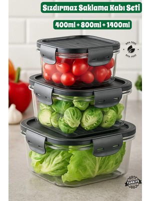 Mikasso Tam Vakumlu Hava Geçirmez Sızdırmaz Kilitli Saklama Kabı 3'lü Set (1400ML 800ML 400ML)- Bpa Free Pla