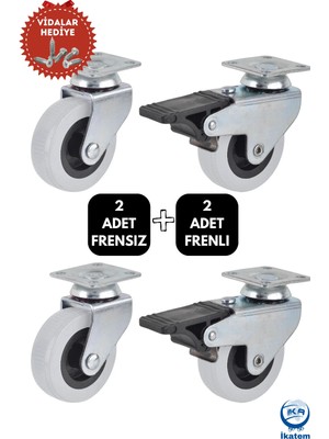 Mikasso Döner Tablalı 50'lik Masa Dolap Sehpa Raf Mobilya Tekeri 2 Adet Frenli - 2 Adet Frensiz