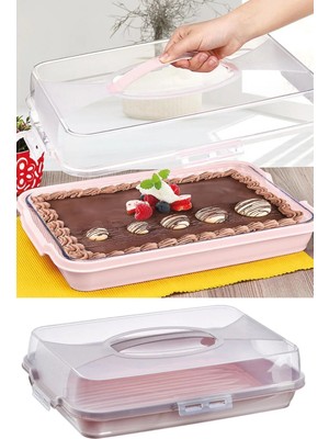 Mikasso Büyük Boy Kek Kabı Tatlı Saklama Kabı Borcam Kabı (44,5 cm x 31 cm x 10,5 Cm) Plastik Çok Renkli