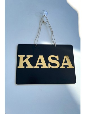Mikasso Kasa Yazılı Yönlendirme Tabelası - Siyah Mdf Üzeri Gold Aynalı Pleksi (29X20 Cm)