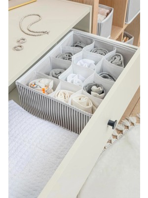Mikasso 2 Adet - 12 Bölmeli Çok Amaçlı Organizer - Çekmece Organize Kumaş Gri Tr