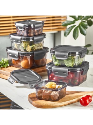 Mikasso Qlux L860X2 Ouick Sızdırmaz Kare Saklama Kabı Seti - Siyah / Şeffaf Plastik Siyah