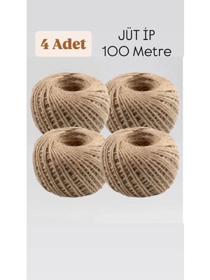 Mikasso 4 Adet Hasır Jüt Ip 100 Metre Doğal Jüt Ip - Keten Ipi, Hasır Ip, Halat Ip, Çuval Ipi Süsleme Ipi 25