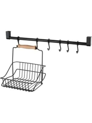 Mikasso Ferforje Sepet Siyah Duvar Rayı Askılık RZ-0201 Beyaz 25 x 19