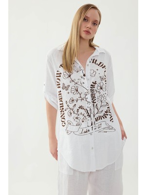 Vitrin Oversize Baskılı Keten Gömlek