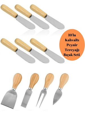 Mikasso 10'lu Bambu Kahvaltı Seti 4'lü Peynir Bıçağı - 6'lı Tereyağı,bal, Reçel Bıçağı Paslanmaz Çelik