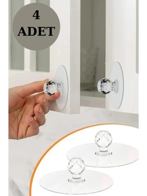 Mikasso 4'lü Yapışkanlı Kristal Kulp Tutma Kolu Askı,çekmece Askısı Plastik Gri Cn