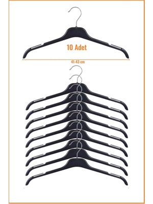 Mikasso Plastik Elbise Askısı, Gömlek Askısı, T-Shirt Askısı, Siyah Renk, 10 Adet Plastik Siyah Tr