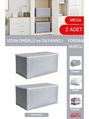 Mikasso 2 Adet Mega Boy Hurç - Antrasit Yorgan & Battaniye Hurcu 100X40X50 cm Tela 100 x 50 Gri Tr