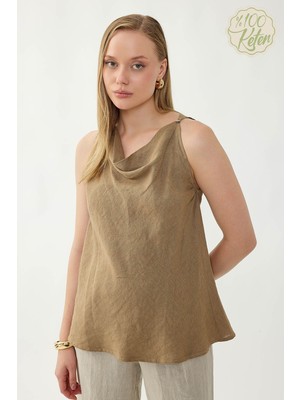 Vitrin %100 Keten Tek Düğme Sıfır Kol Bluz