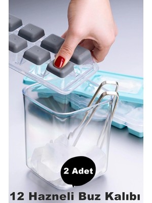 Mikasso 2 Adet Pratik 12 Bölmeli Bas Parmak Silikon Buz Kalıbı Kapaklı Silikon Yapışmaz Bas Parmak Buzluk Si