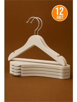 Mikasso 12 Adet - Bebek ve Çocuk Boy Ahşap Görünümlü Plastik A Kalite Elbise Askısı Tshirt Pantolon Askı Pla