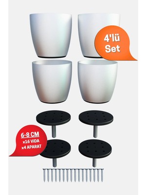 Mikasso Krom 4’lü Ayarlanabilir Vazo Teleskopik Mobilya Ayağı 6-8 cm Kanepe Tv Ünitesi Dolap Koltuk Gri
