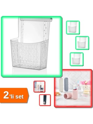 Mikasso Dolap Kapağına Asılabilen Deterjan Organizeri Şeffaf + Çanta Içi Makyaj Fırça Kutusu - 2li Set A8C6L