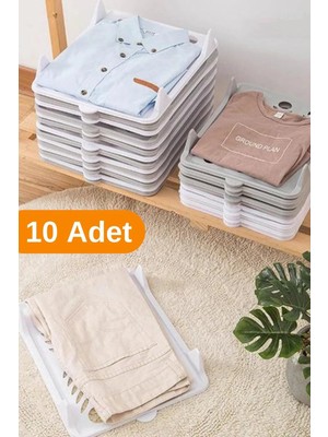Mikasso 10 Adet - Pratik Dolap Içi Tişört, Gömlek, Elbise ve Pantolon Düzenleyici Raf Organizer - 45119 - Pl