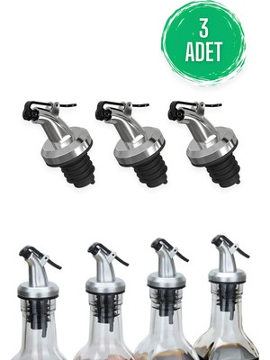 Mikasso Yağdanlık Ucu 3'lü Sızdırmaz Kapaklı Şişe Ucu Tıpa Silikon Sirke Yağ Dökme Ağızlık Mutfak Aksesuar G