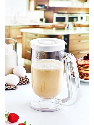 Mikasso Hamur Porsiyonlayıcı Cupcake Waffle Pankek Porsiyonlama Kapı Ölçü Kabı 1 Lt Hamur Karıştırma Kabı Pl