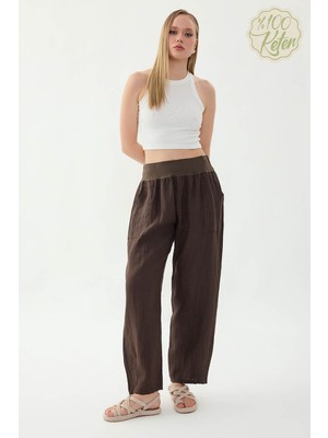 Vitrin %100 Keten Paçası Pileli Cepli Pantolon