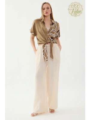 Vitrin %100 Keten Beli Ip Bağlamalı Geniş Paça Pantolon