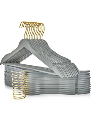 Mikasso 12 Adet Ahşap Görünümlü Askı Antrasit Kıyafet Elbise Askısı Askılığı Gömlek Askısı Pantolon Askısı P