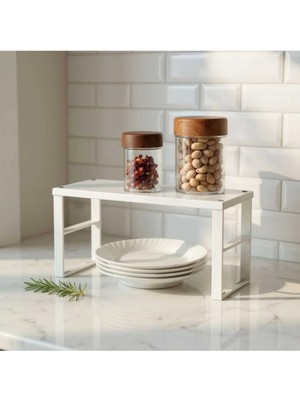 Mikasso 1 Adet Dolap Içi Düzenleyici Raf Tabak Bardak Rafı Metal Raf Org-02 Metal 20 x 30 Beyaz Tr