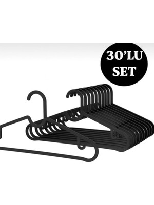 Mikasso 30 Adet - Siyah Elbise, Fular, Gömlek, Tişört Askısı Kırılmaz Askı Plastik Siyah Tr